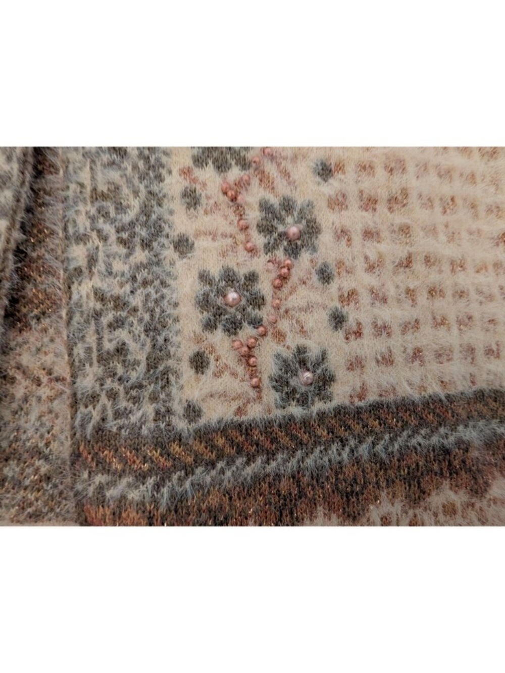 Wega Line Womens Wool Blend Nordic Style Cardigan Button Closure Bead Embellishm - Picture 9 of 14